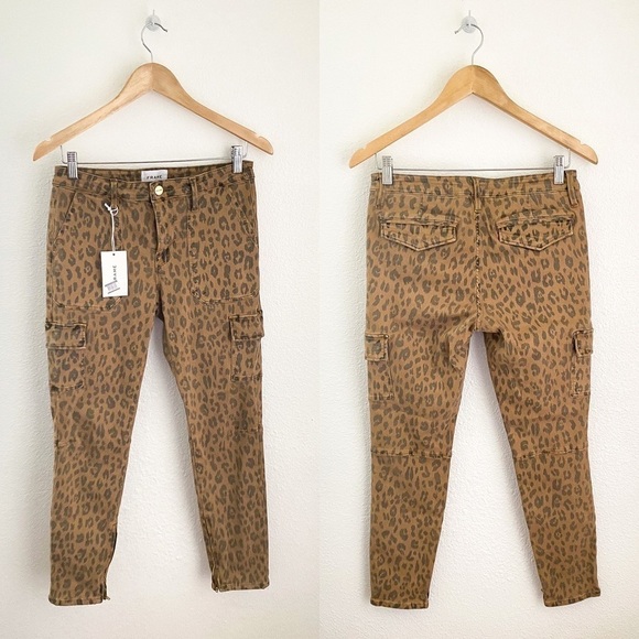 FRAME Cheetah Cargo Skinny Jeans Stretch Mid-Rise Cropped Size 28 NWT - Picture 3 of 10